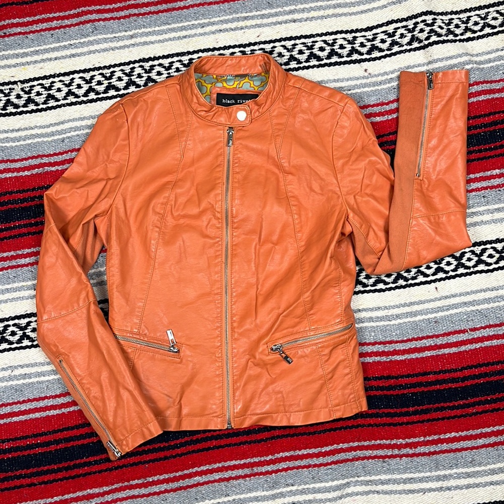 Black Rivet Faux Leather Bomber Jacket | Size Small